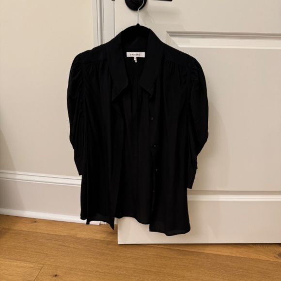Frame Gillian silk collared puff sleeve blouse - Picture 2 of 6